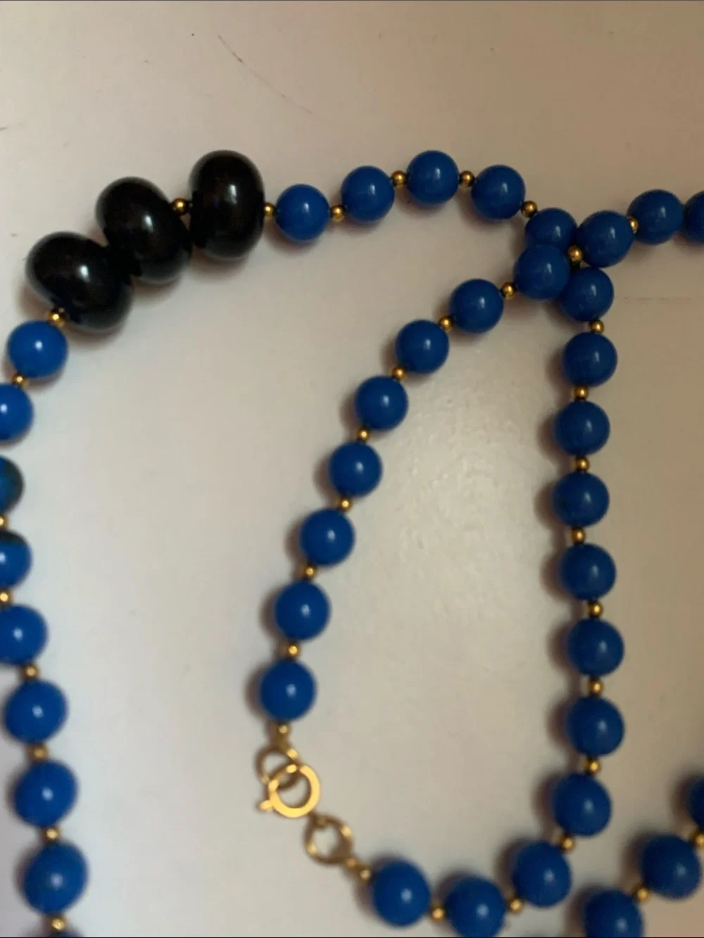 Hand Crafted Blue / Gold and Black Beaded Necklace